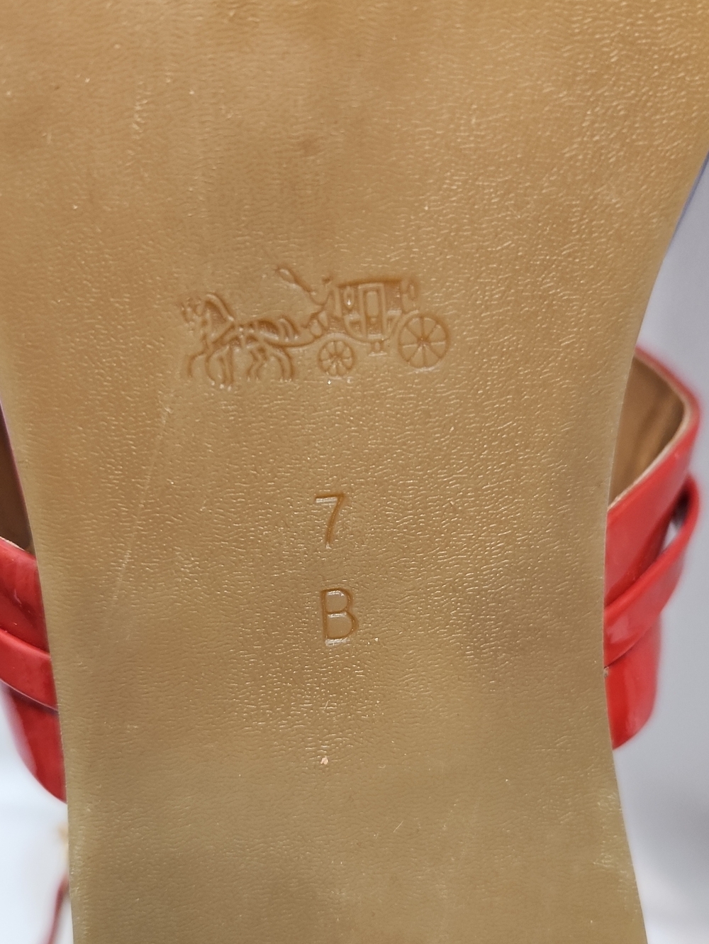 Coach Catherine Red Gold Glossy Patent Leather T-Strap Sandals (W Size 7) - Picture 8 of 11